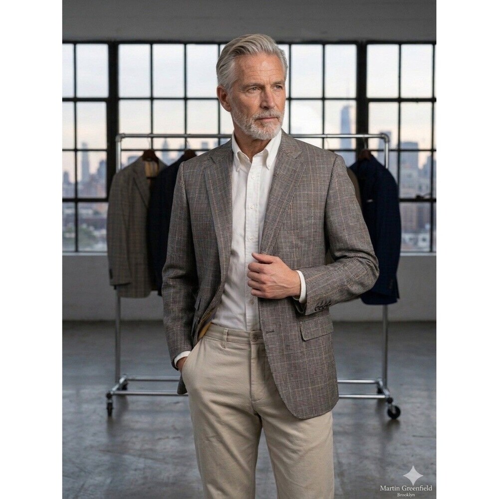 Martin Greenfield Hand Tailored Glen Plaid Sport Coat Blazer 40R Surgeon Cuffs